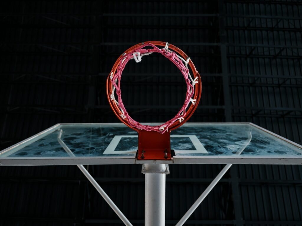 Basketball rim and glass backboard