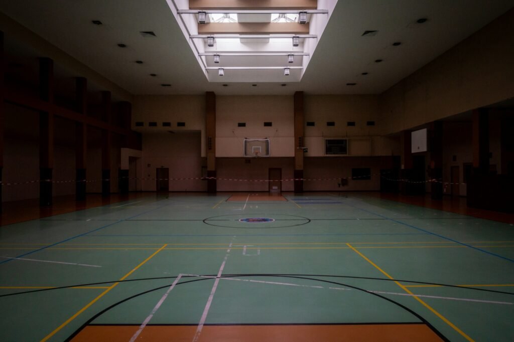 Empty indoor basketball court